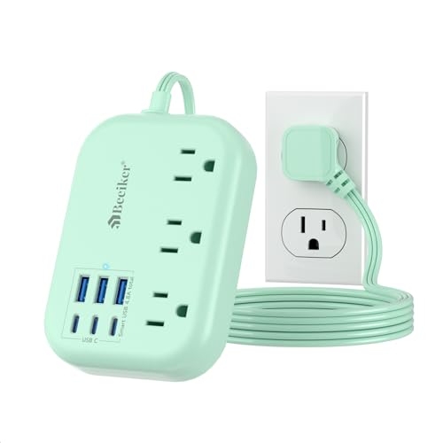 Beeiker 789 Extensión Verde con 3 Tomacorrientes y 6 Puertos USB (3 USB C) Cable de 1.52 m miniatura 1