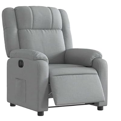 HGLADYU Electric Recliner Chair with Side Pocket, Light Gray Fabric Power Reclining Armchair with 135 Degree Tilt