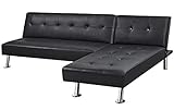 Yaheetech Convertible Sectional Sofa Couch L-Shaped Couch Faux Leather Sofa Bed Sleeper for Living Room Small Space Black