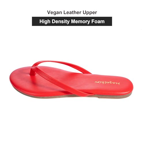 Image of mazeskin Women's Memory Foam Comfortable Flat Thong Sandals Dressy Summer Beach Leather Slide Flip Flops