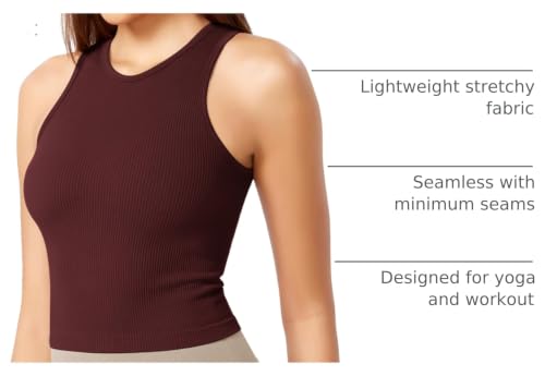 Image of ODODOS 3-Pack Seamless Crop Tank for Women Ribbed Soft High Neck Cropped Tops