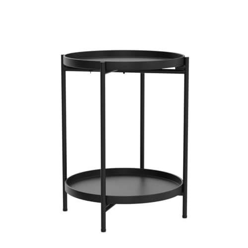 Image of Tiita Black Round End Tables, 2 Pack, 2-Tier Metal Side Tables, Nightstands