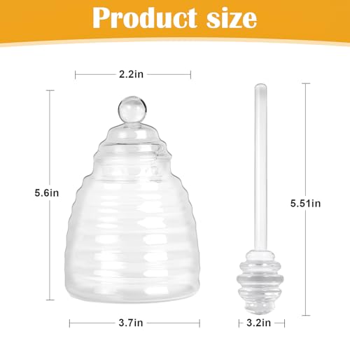 15.5 Oz Honey Pot with Dipper and Lid,Glass Honey Jar,Honey Dispenser,Clear Glass Honey Container for Home Kitchen,Store Honey and Syrup,Easy to Clean