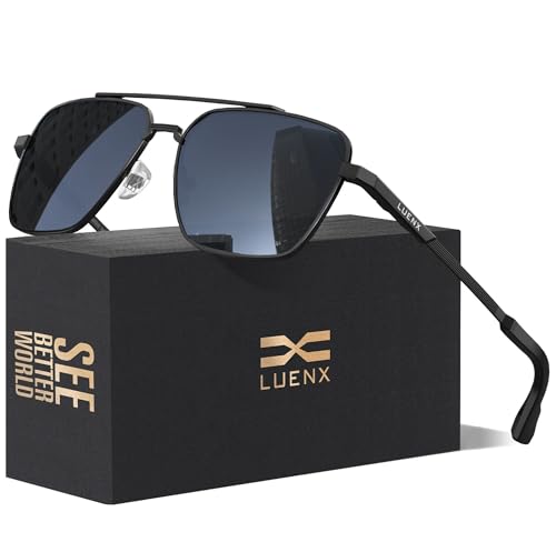 LUENX Mens Women Polarized Sunglasses Aviator, Square Polygon Lens Driving UV 400 Protection With Accessories 58mm