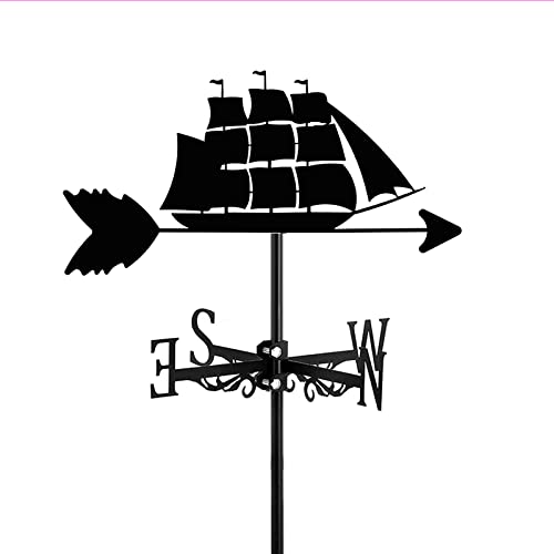 WeathervaneIron Sloop Adorno de velero Veleta Indicador de dirección de Veleta de Vino de Acero Inoxidable Balandra y Faro