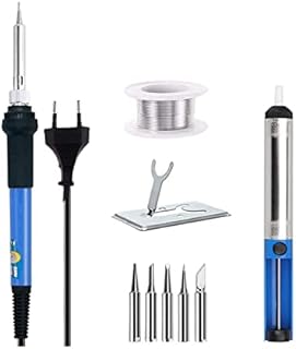 Soldering Iron Kit, 60W 220V Adjustable Temperature Welding Tool, including 5PCS Replacement Tips, Temperature Adjust Soldering Iron, Desoldering Pump, Tin Wire Tube, Soldering Iron Stand