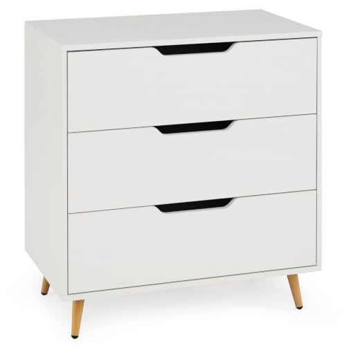Image of COSTWAY Wooden Chest of Drawers, 3-Drawer Dresser for Bedroom (White)