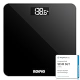 RENPHO Personenwaage, Körperwaage mit Hochpräzisions-Sensoren, Personen Digitalwaage mit Step-On-Technik, Gewichtswaage aus Sicherheitsglas, Schwarz