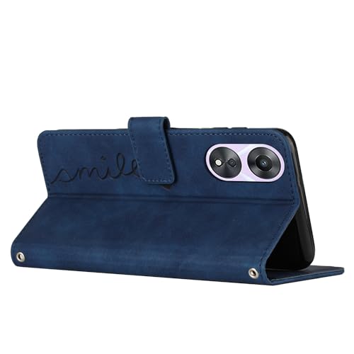 Coque portefeuille Oppo A58 bleu en relief avec clapet support - 4