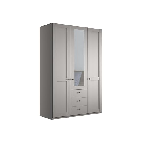 WIEMANN Drehtürenschrank mit 3 Schubkästen, mit 1 Spiegeltür mittig, Landhausstil Kleiderschrank 150cm breit, Kieselgrau, Höhe 216cm, Marlow WIEMANN Drehtürenschrank mit 3 Schubkästen, mit 1 Spiegeltür mittig, Landhausstil Kleiderschrank 150cm breit, Kieselgrau, Höhe 216cm, Marlow