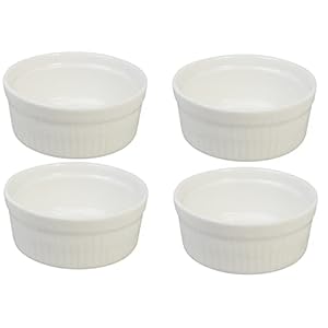 Acense Round Ramekin White Ceramic Pots [4 Pieces], Fully Vitrified Porcelain, Size: [8.5cm(D) x 3.5cm(H)], Safe:[Dishwasher/Freezer/Microwave/Oven], Versatile: [Souffle/Lava Cakes/More]