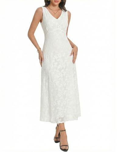 Image of Floral Maxi Dresses for Women Summer Semi Formal Long Mesh Dress | Womens Sleeveless V Neck Bodycon Elegant Casual Wedding Guest Cocktail Party Dress Date Night Outfits Spring Trendy 2026