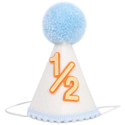 Image of TERJIO Birthday Cone Hat - Birthday Party Decorations, Cake Smash Party Crown (Blue Half Cone Hat)