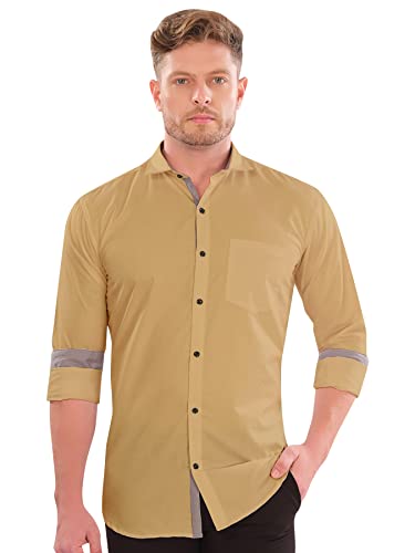 Image of LookMark Men's Cotton Blend Stitched Solid Full Sleeve Regular Fit Shirt