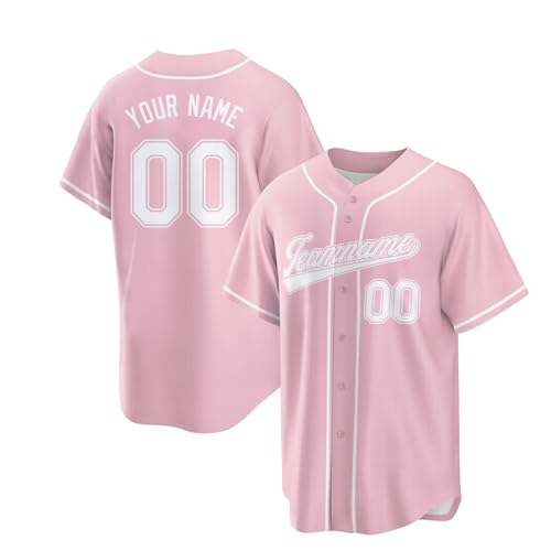 Custom Baseball Jersey for Women Personalized Short Sleeves Button Down Baseball Shirts Stitched The Name Number and Logo Pink