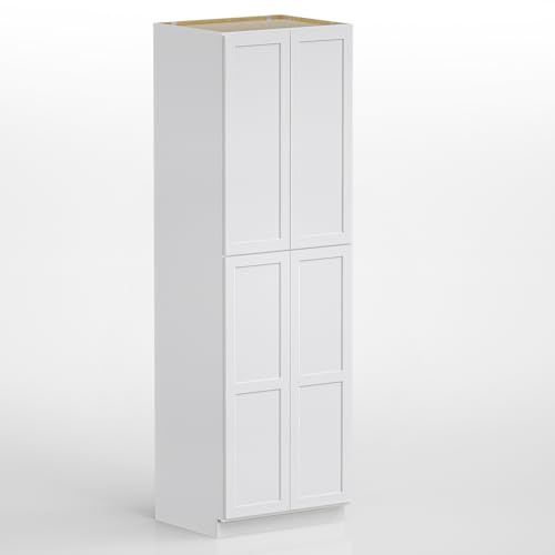 LUXEYARD 30" W x 96" H Extra Tall Kitchen Pantry Cabinet, RTA Freestanding Food Storage Organizer with Premium HDF Shaker Doors, Plywood Box & Soft Close Hinges, White