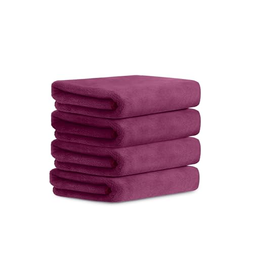 Image of HOUSSE Microfiber Face Towels | Ultra Absorbent, Odour-Free, Quick Dry 550 GSM Face Towel for Home, Gym, Travel, Running and Personal Use | 30x30 cm | Set of 4 in One Colour (Red Plum, Pack of 4)