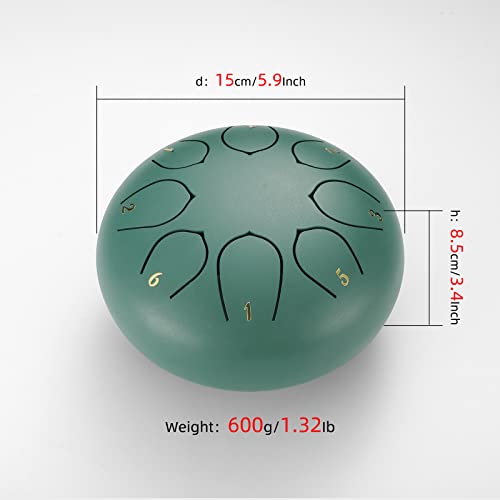 Zxzyhfty Steel Tongue Drum, 6 Inch 8 Note Steel Hand Drum With Bag, Music Book, Drumsticks, Mallet Holder And Finger Paddles, For Camping, Meditation Or Yoga .(Green) #TOP3