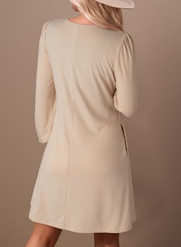 Dokotoo Fall Dresses for Women 2025 Crew Neck Long Sleeve A Line Shift Dress Solid Color Loose Fit Mini Dress2