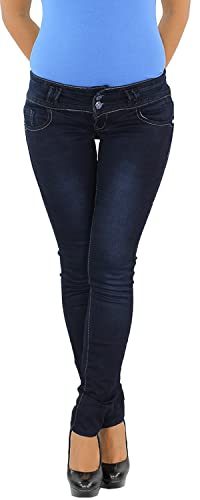 Sotala Damen 2 Knopf Skinny Jeans Röhrenjeans Slim Fit Hose Hüftjeans Hüfthose Stretchjeans 38 (M), Blau Cover