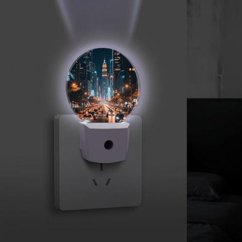 LLUTSNTH City Nightscape Plug-in Wall Night Light Auto-On/Off LED Lights with Dusk to Dawn Sensor - LED Decorative Nightlights Bedside Safety Lamp for Bedroom, Bathroom, Hallway