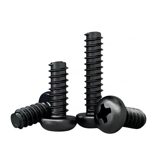 100個入り 黒色炭素鋼 丸型 M1.2 M1.4 M1.7 M2 M2.6 M3 M3.5 M4 M5 十字穴付きなべ頭セルフタッピングねじ ?(4mm x100pcs,M2.6)