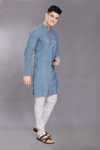 Image of DIVISIVE Men's Jequard Embroidered Art Silk Slim Fit Only Kurta
