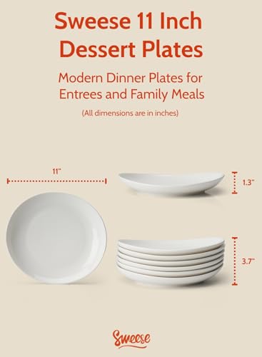 Image of Sweese 150.001 Porcelain Dinner Plates - 11 Inch - Set of 6, White