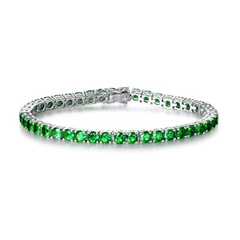 FANCIME Tennis bracelets for womens Solid 925 Sterling Silver Gemstone Emerald Green Cubic Zirconia CZ Fine Jewellery Gifts for Women Girls - Width 4mm, Length 17.5cm Cover