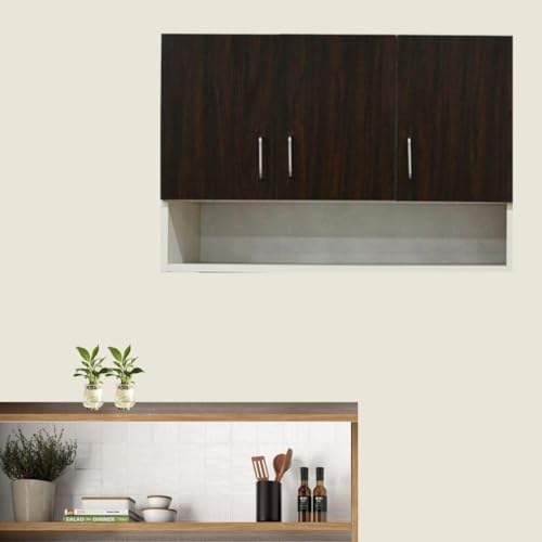 Image of Multipurpose Storage Cabinet & Adjustable Shelf Space Organizer Engineered Wood Termites Resistance Wall Mounted for Office, Kitchen, Bedroom (Redica Walnut & Highland Pine, Door 3)