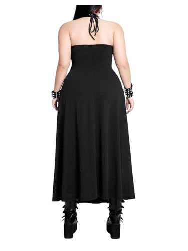 Verdusa Women's Plus Size Lace Thigh Slit Halter Dress Goth Backless Maxi Dresses2