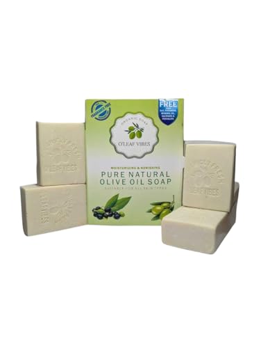OLEAF VIBES 100% Pure Natural Organic Olive Oil Soap Bars for Bath & Beauty Care 125 grams each x Pack of 4 - صابون زيت الزيتون الطبيعي