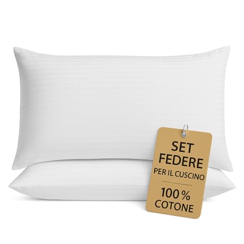 Coppia di Federe 100% Puro Cotone, Set di 2 Tessuti per Cuscino Letto Made in Italy, Chiusura a Zip, Tinta Unita, Misura Standard 5zx802CM 100% cotone