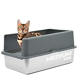 Picture of iPrimio - Stainless Steel Enclosed Litter Box for Cats - Easy to Clean - Includes High-Sided Litter Box, Scooper for Extra Scatter Protection - Medium Size for Big Cats - 20 x 14.2 x 6 in