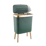 Trash Can with Lid, Plastic Garbage Can with Push Button, Modern Waste Basket for Kitchen, Slim Bedr