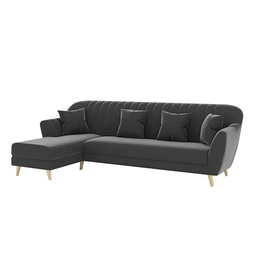 Image of Atticus LHS 6 Seater L Shape Sofa Set Living Room (Black Colour Fabric) Premium Fabric Sofa Set for Living Room