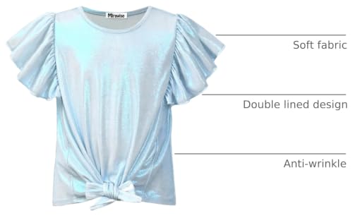 Image of Mirawise Girls Shirts Metallic Tops Clothes Tshirt Ruffle Short Sleeve Tee Size 6-14