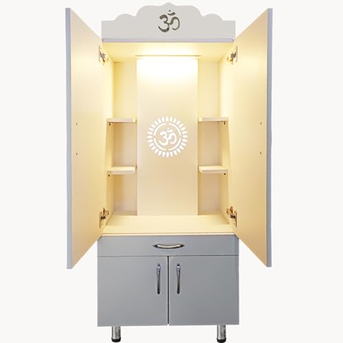 Alpine Willow 5X2 Ft Pre-Assembled temple for home with door | Puja Mandir for home big size | Pooja mandir with door big size | Mandir with doors for office | Large Devghar with LED lights Puja stand