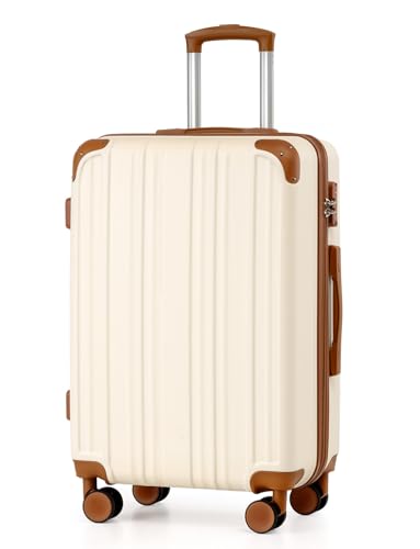 Image of Coolife Luggage, Suitcase with Durable and Lightweight, Checked Luggage with ABS Hardshell, Dual Spinner Wheels, TSA Lock, and YKK Zipper (apricot white, M(24in))