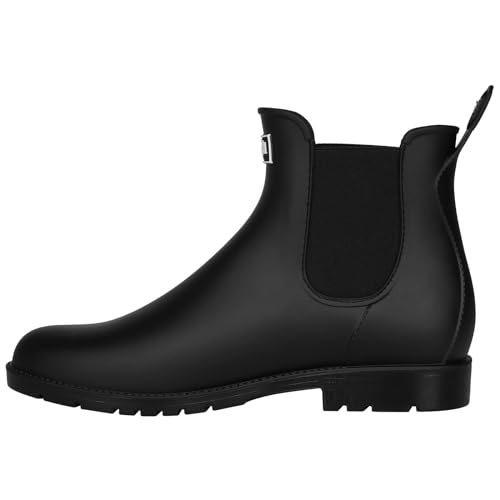 image for Asgard Women's Ankle Rain Boots Waterproof Chelsea Boots, New Black 40