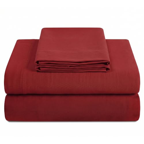 Twin XL Cotton Knit Jersey Sheet Set, 15" Deep Pocket, Red, 3pc