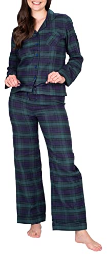 Blis Women's Flannel Pajama Set Long Sleeve Pajamas For Women Button Up Pajamas For Women Notch Collar Set Navy And Green Tartan Plaid X-Large #TOP3