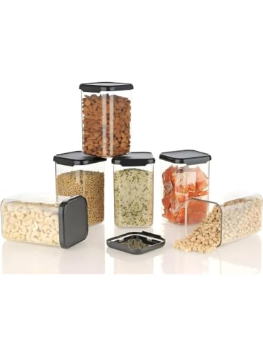 Image of Airtight Plastic Square Container Set for Kitchen Storage | Unbreakable & Space-Saving Containers | Food Storage Jars Set (Pack 10-1100 ml)