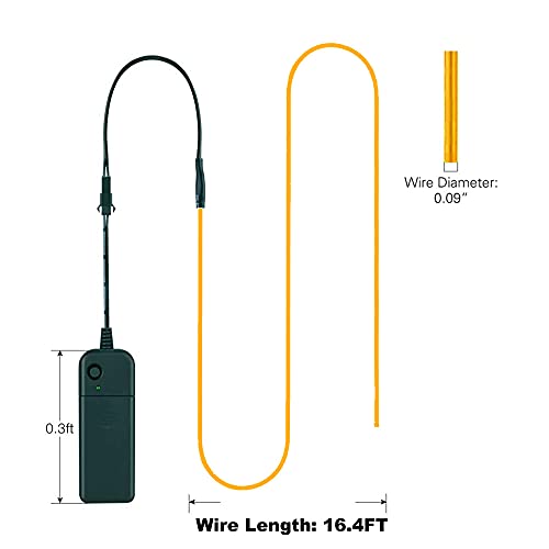 Image of MaxLax EL Wire Yellow, 16.4ft /5m Portable Battery Pack Neon Light Strip 360 Cuttable Glowing Rope Lights for Parties, Halloween, DIY Decoration