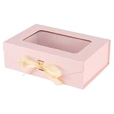 PLINJOY Pink Gift Box for Presents with Ribbon 10.8x7.5x3.5 Inches Clear Gift Box with Window Magnetic Closure Gift Boxes with Lids