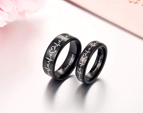 Heartbeat Rings for Couples I Love You More I Love You Most Matching Promise Rings Wedding Bands Sets for Him and Her with Box Titanium Stainless Steel Comfort Fit2