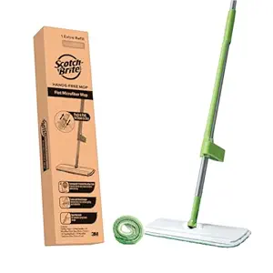 Scotch-Brite Hands-Free Microfiber Flat mop (with 1 Extra Refill) and in-Built Easy Squeeze Mechanism
