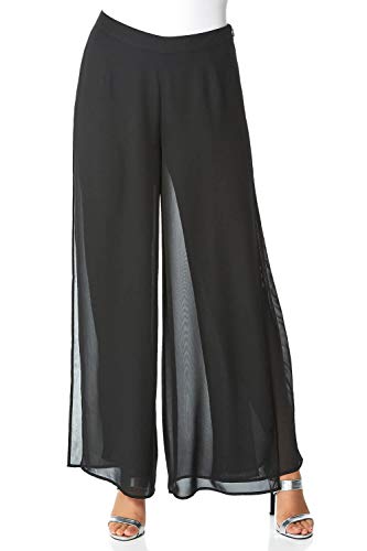 Roman Originals Wide Leg Trousers for Women UK Ladies Palazzo Pants Diamante Embellished Side Split Chiffon Smart Evening Christmas New Years Party Formal Sparkle Bottoms - Sparkly Black - Size 18