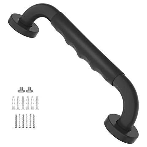 12 Inch Anti-Slip Shower Grab Bars w/Black Rubber Grip Cover