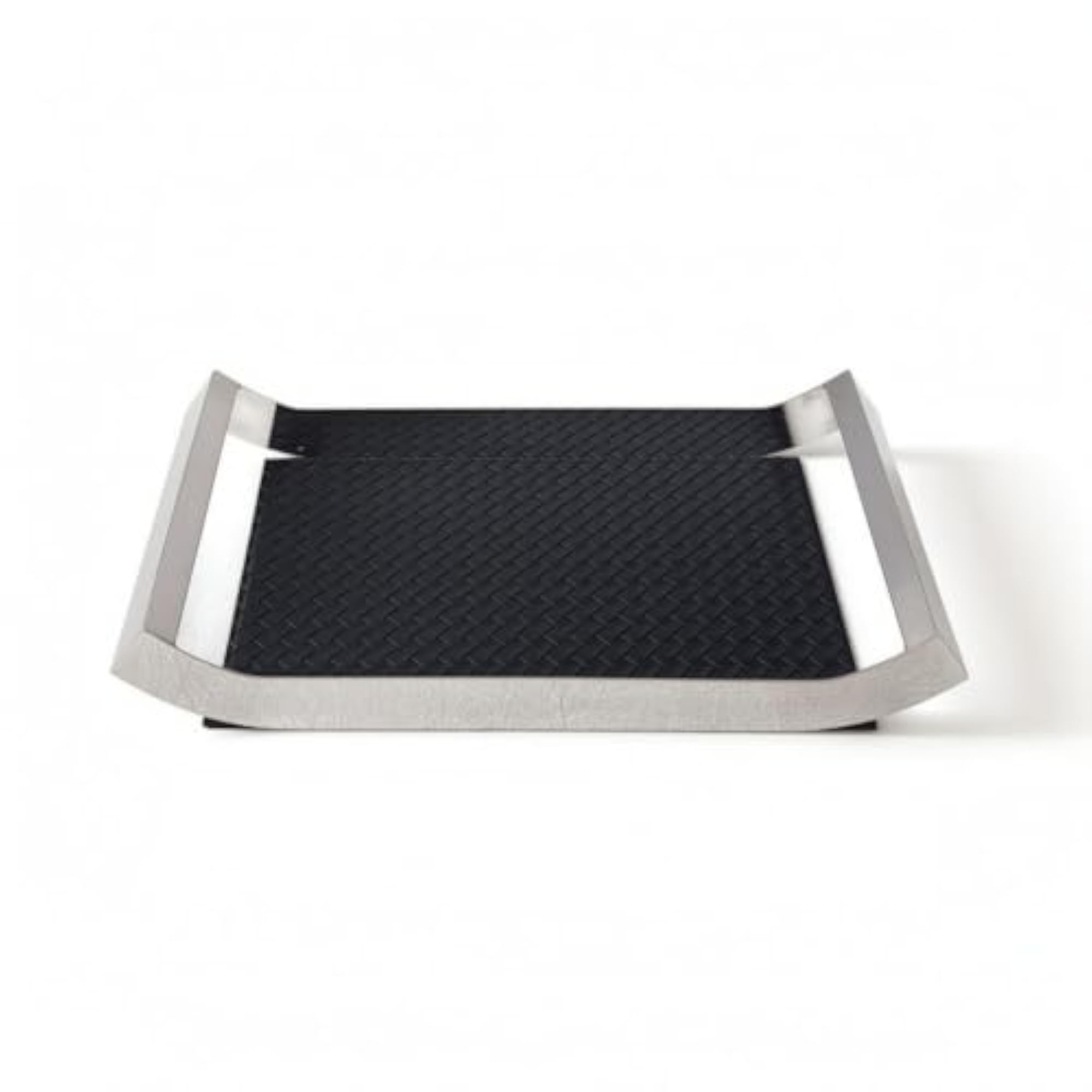 Decorative Rectangular Stainless Steel Tray, Woven Texture Silver